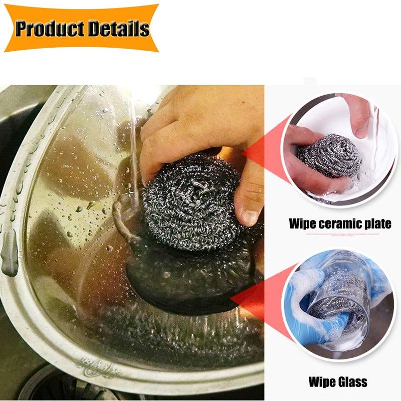 NRDBEEEC 18 PCS Stainless Steel Sponges Scrubbers Cleaning Ball Utensil Scrubber Metal Scrubber Scouring Pads Ball for Pot Pan Dish Wash Cleaning for Removing Rust Dirty Cookware Cleaner with Handle (18 Pack) - Image 5